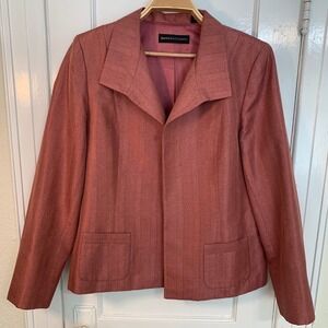 Vintage Dana Buchman Silk Herringbone Open Front Blazer in Sangria / Size 16